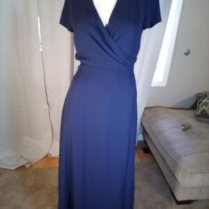 Babaton Blue Sheath Maxi Dress V-Neck Short Sleeve